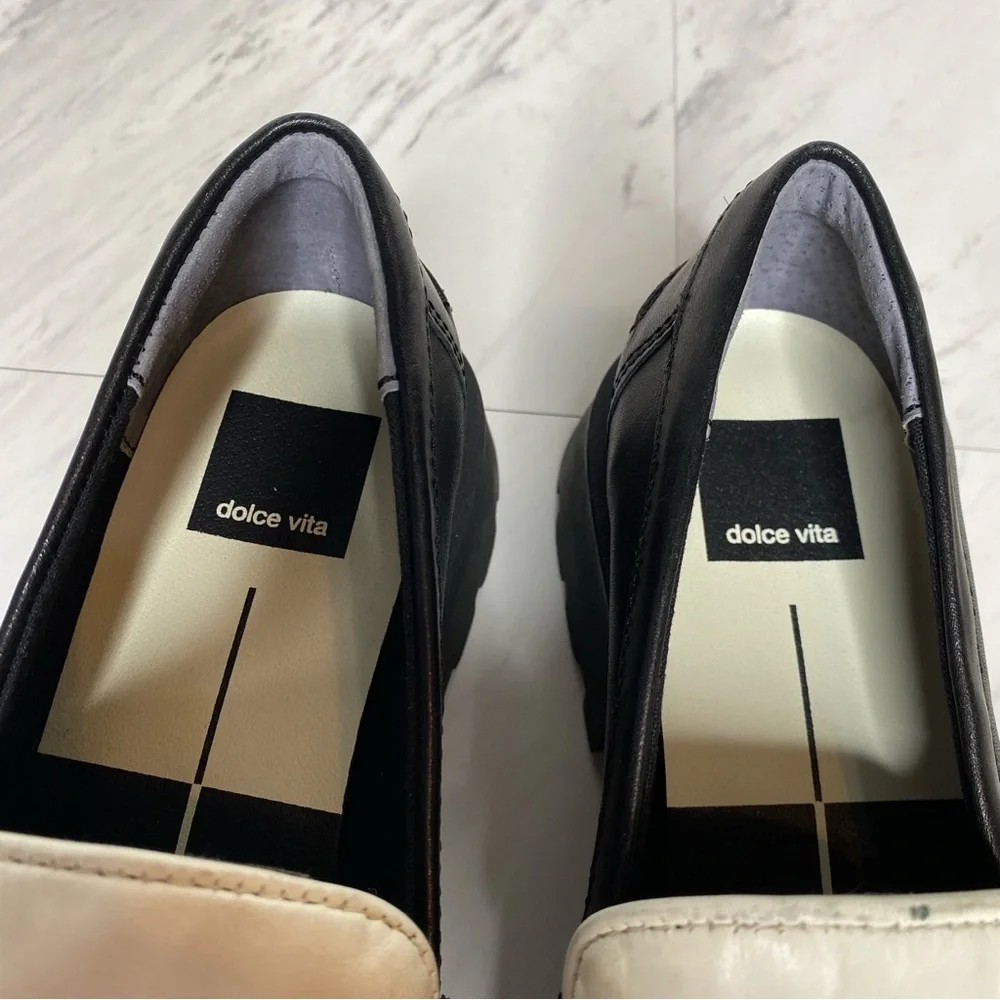 Dolce Vita Elias Black White Leather Square Toe Loafer 6 1/2